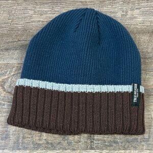 True Religion Sherpa Lined Knit Beanie Hat | Navy Brown Colorblock | Winter Cap